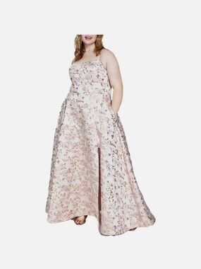 B. Darlin Plus Metallic Long Evening Dress Pink 20W Rtl $179